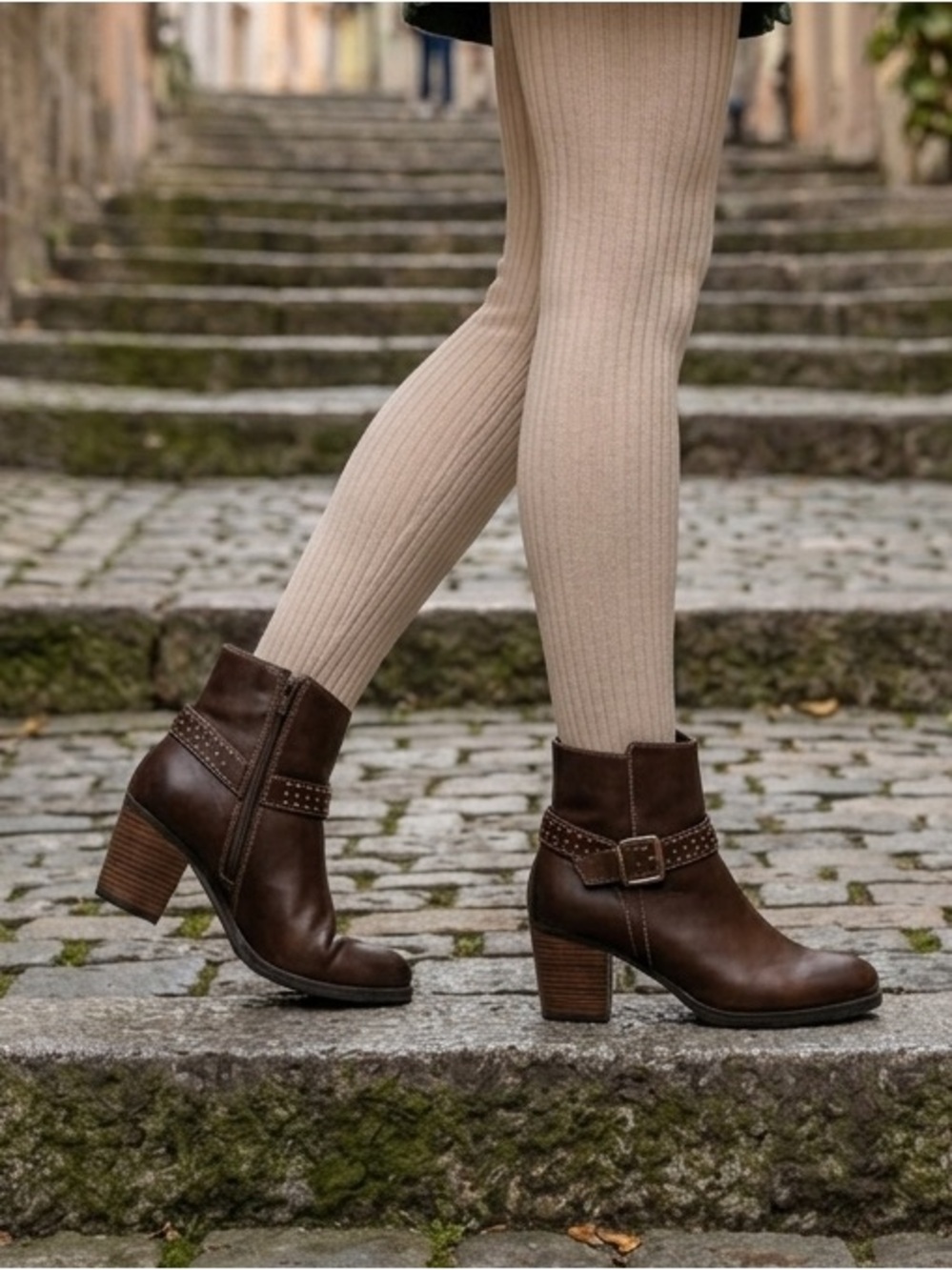 Sofft Brown Ankle Boots with Studded Strap Sz 10